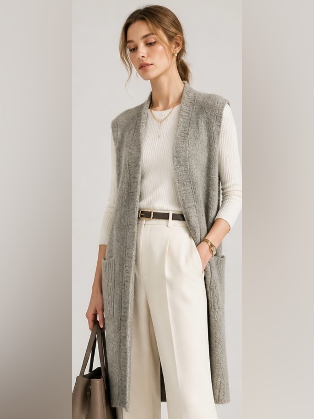 MOTH Anthropologie Morris Cardigan Sweater Tunic Fuzzy Sleeveless Vest Open Gray